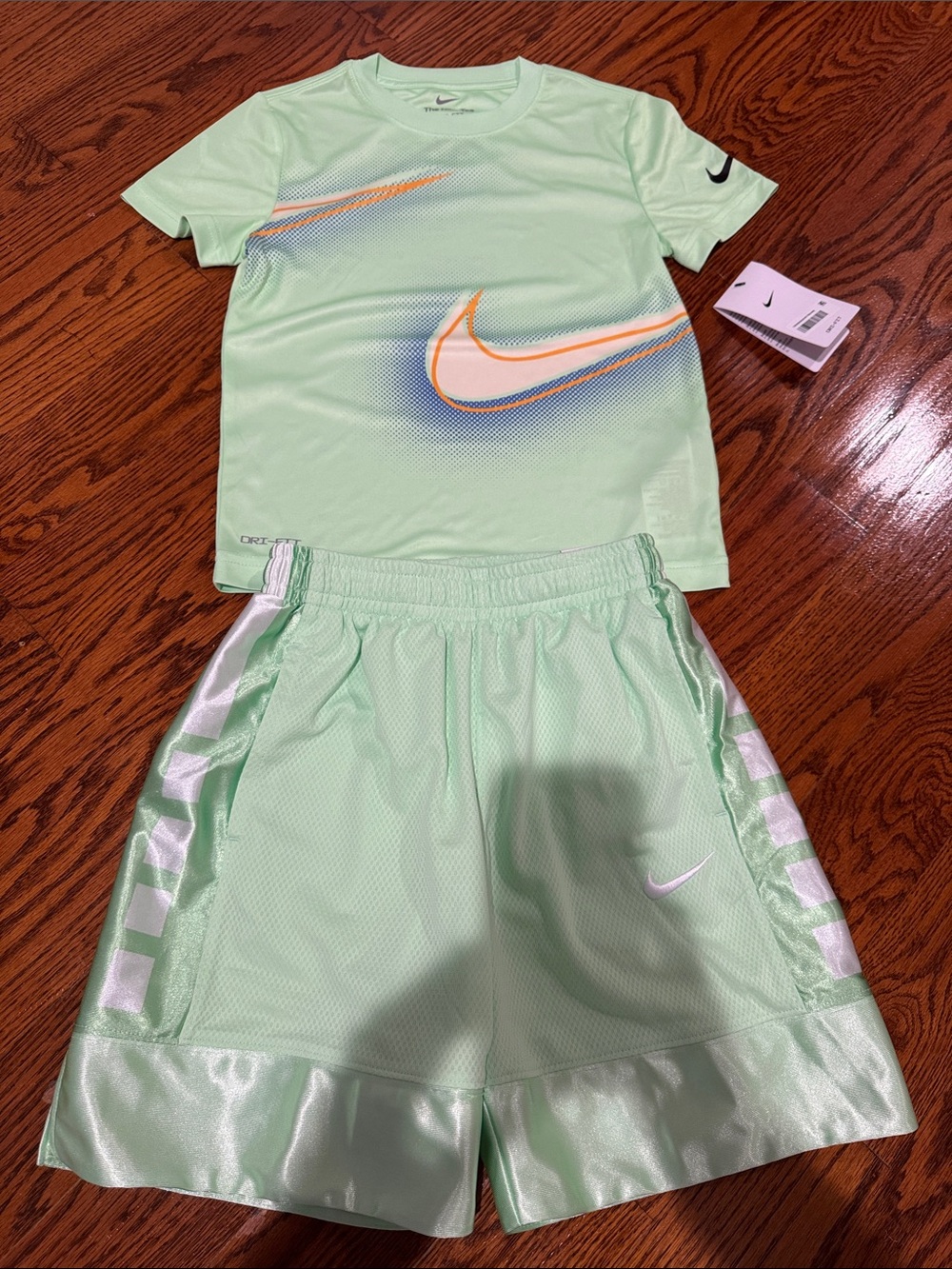 Nike Kids Mint Green and Orange Swoosh Matching Set